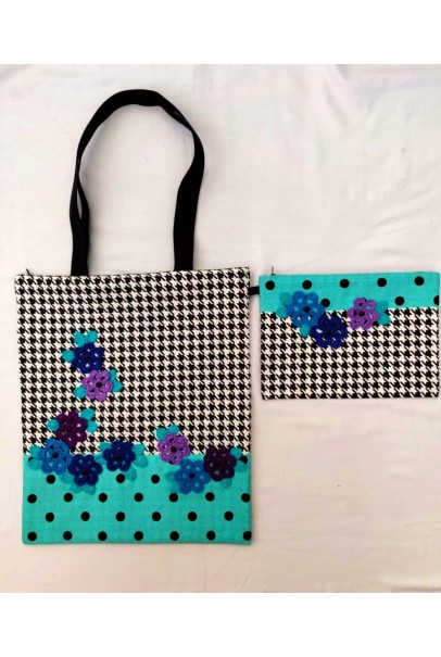 Happy Threads Women's Tote Bag With Pouch Combo(Sky Blue) Happy Threads Women's Tote Bag With Pouch Combo(Sky Blue)